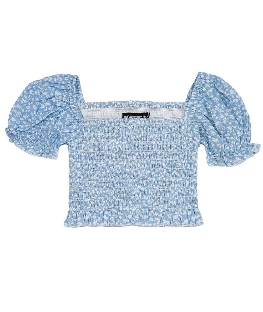 NEW KATIE J NYC junior marlee puff sleeve print top in blue ditsy floral